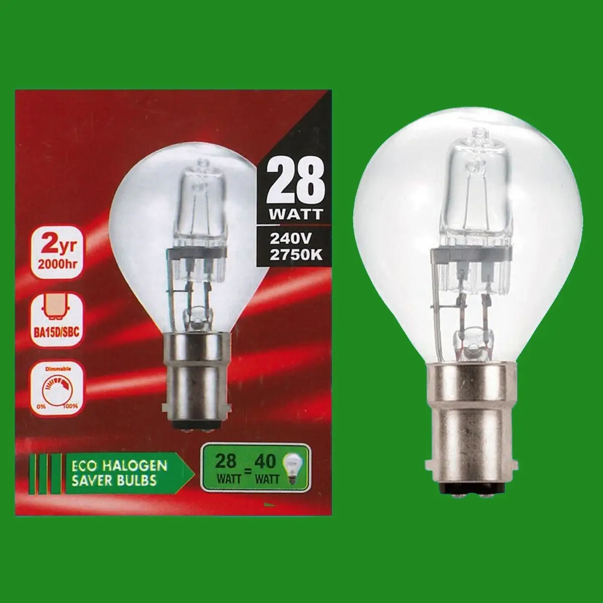 2x 28W (=40W) Halogen Dimmable Clear Golf G45 Mini Globe Light Bulb Lamp SBC B15