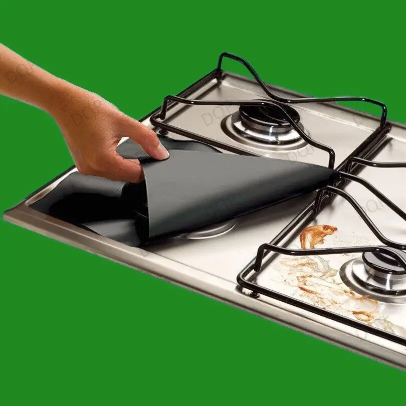 4x Gas Hob Protector Liners: Reusable Non-Stick Silicone Dishwasher Safe - Black