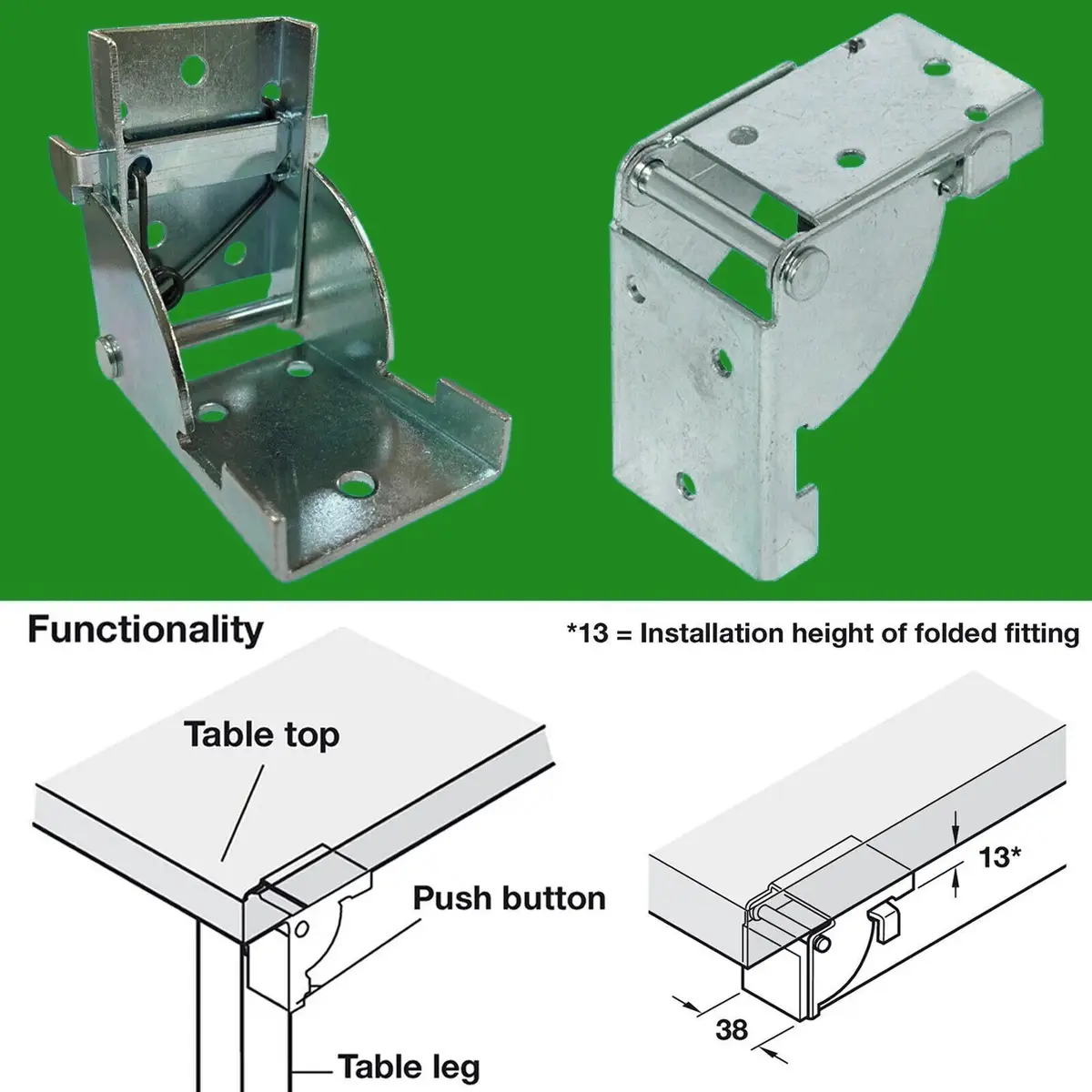 4x Folding Bracket, For Tables And Benches, For 38 x 38mm Legs, Galvanised Steel