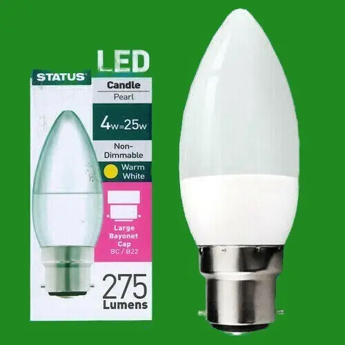 2x 4W (=25W) LED Pearl Candle Light Bulb, Bayonet Cap BC B22 Lamp Instant On