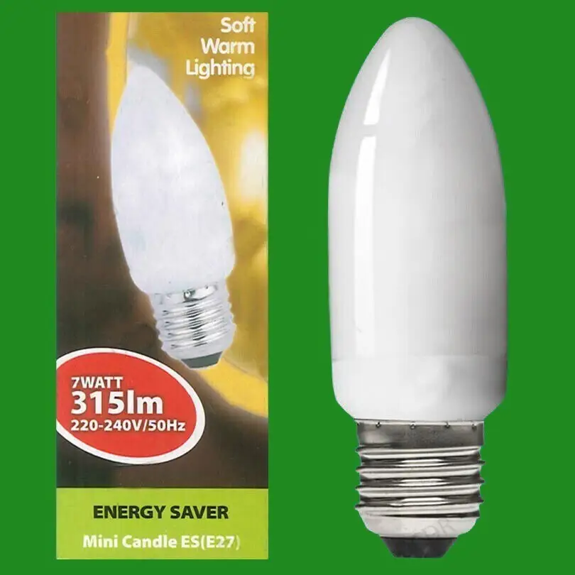 2x 7W Low Energy Power Saving CFL Candle Light Bulbs Chandeliers etc ES E27 Lamp