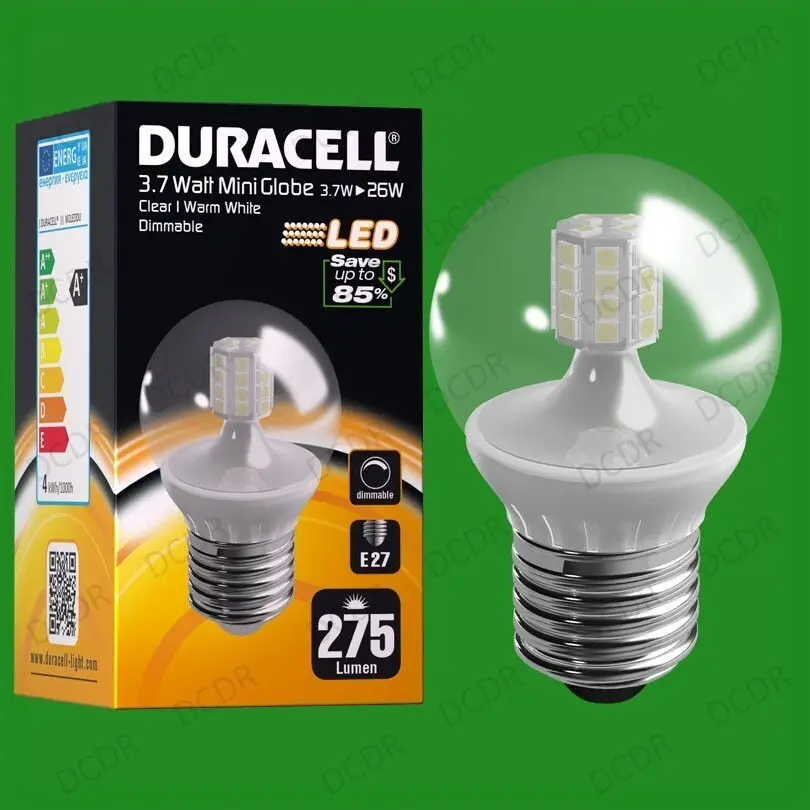 2x 3.7W Dimmable Duracell LED Clear Mini Globe Golfball Light Bulb ES E27 Lamp