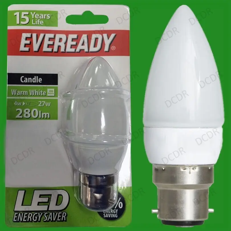 1x 4W Eveready LED Ultra Low Energy, Instant On Candle Light Bulb, BC B22 Lamp