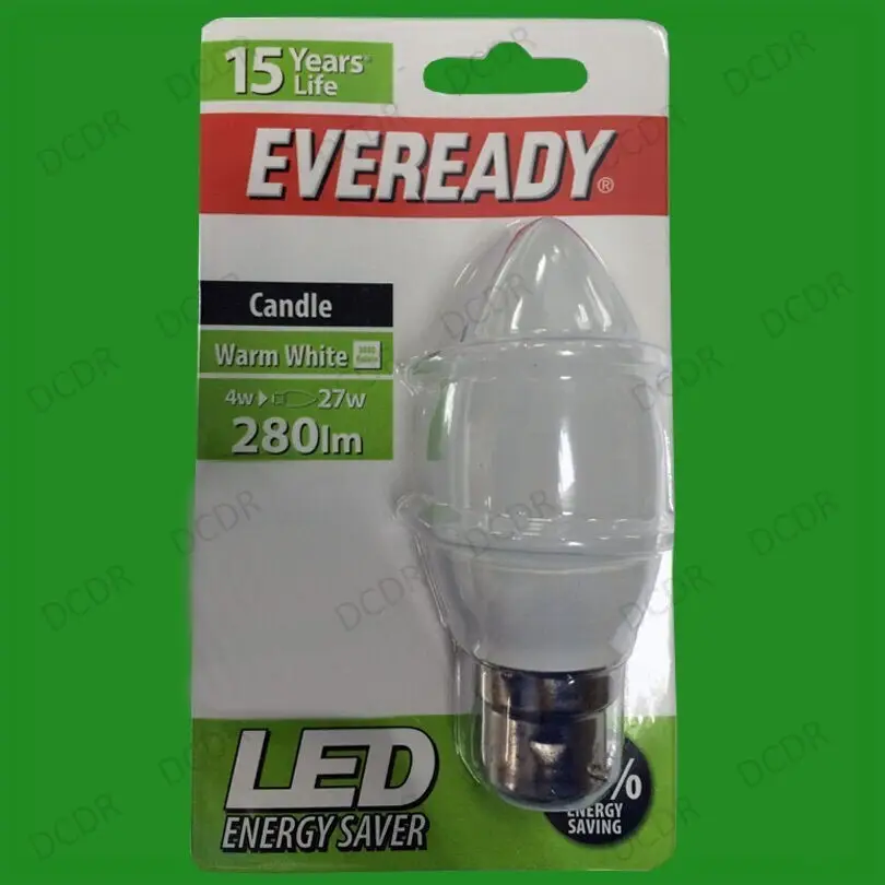 1x 4W Eveready LED Ultra Low Energy, Instant On Candle Light Bulb, BC B22 Lamp - image 2 | Free standard UK delivery included | Discount Quality Products