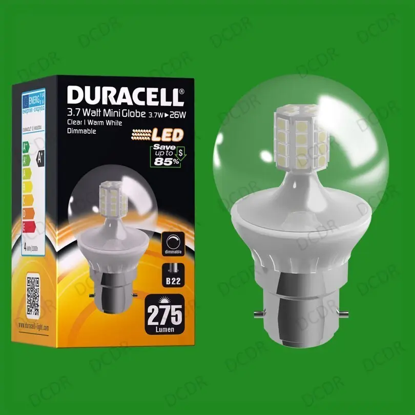 8x 3.7W =25W Dimmable Duracell LED Clear Mini Globe Golf Light Bulb BC B22 Lamp