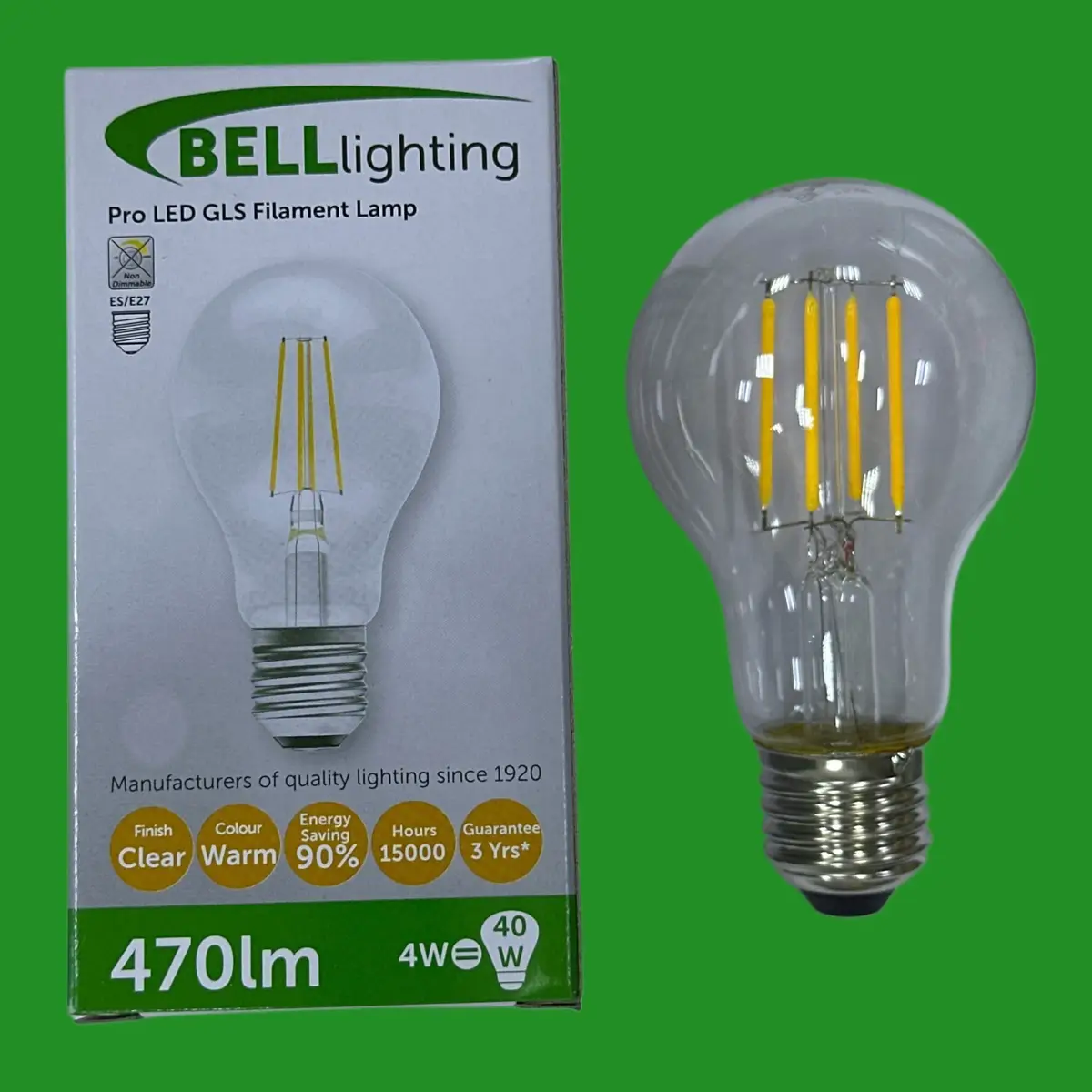 1x 4W (=40W) BELL Pro GLS Clear LED Filament Light Bulb 2700K ES E27 Screw