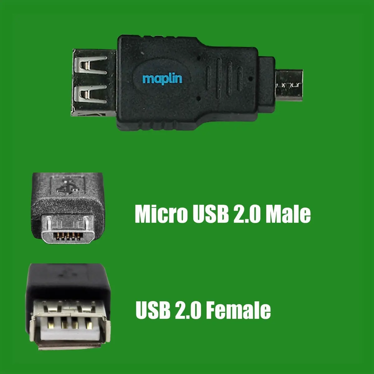 Maplin Male Micro USB 2.0 to Female USB OTG Adapter for Mobile Device/Tablet - image 4 | Free standard UK delivery included | Discount Quality Products