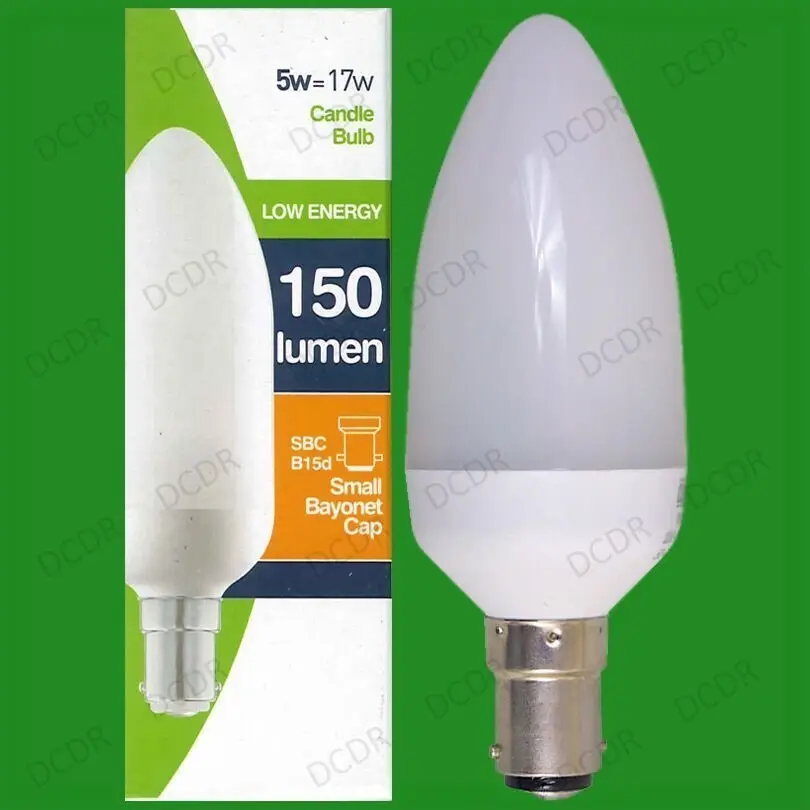 6x 5W (=17W) Low Energy Power Saving CFL Candle Light Bulbs SBC B15 Lamps