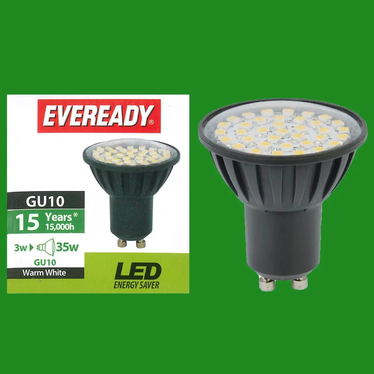 12x 3W (=35W) LED GU10 Eveready 3000K Warm White Reflector Spot Light Bulb Lamp