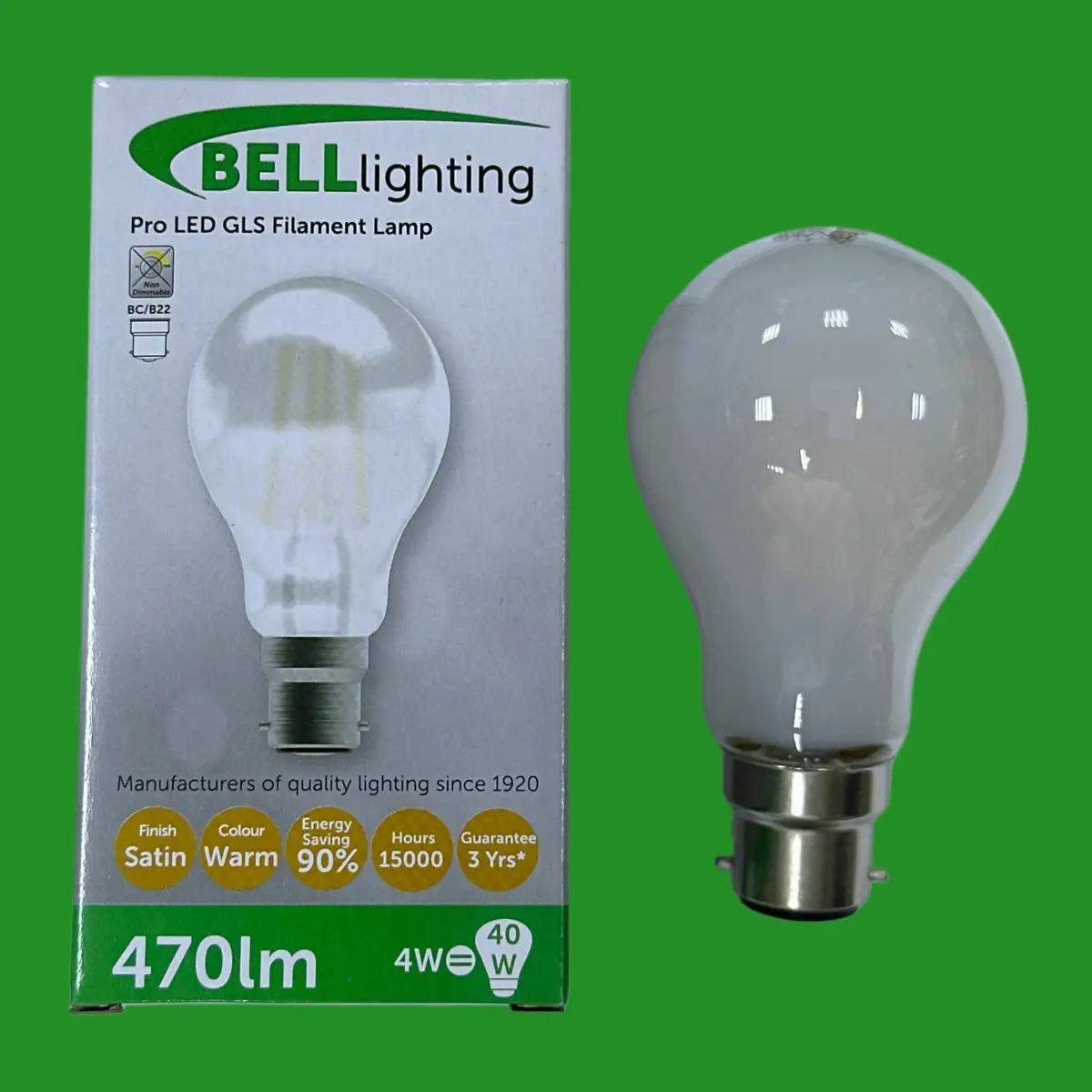 1x 4W (=40W) BELL Pro GLS Pearl LED Filament Light Bulb 2700K BC B22 Bayonet