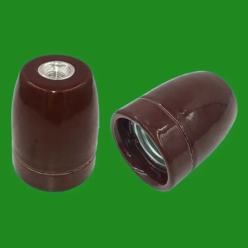 2x Brown Coloured Glazed Ceramic Edison Screw E27 Light Bulb Holder Socket M10