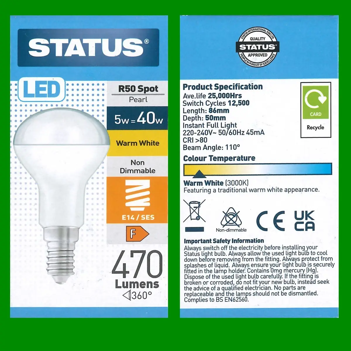 1x 5W (=40W) R50 Reflector Spotlight LED E14 SES Small Screw Light Bulb Lamp - image 2 | Free standard UK delivery included | Discount Quality Products