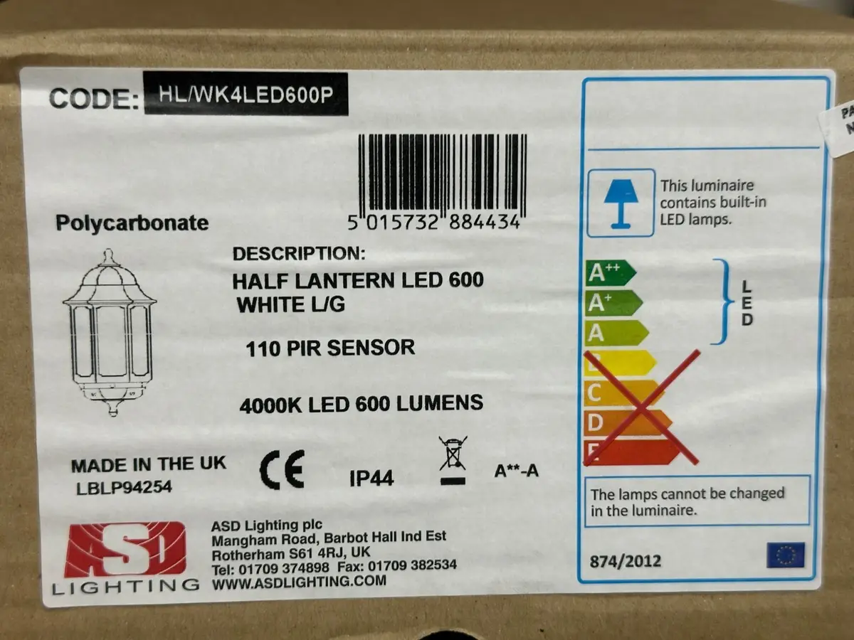 ASD 7.4W LED White Half Lantern PIR Motion Sensor Wall Light HL/WK4LED600P 4000K - image 2 | Free standard UK delivery included | Discount Quality Products