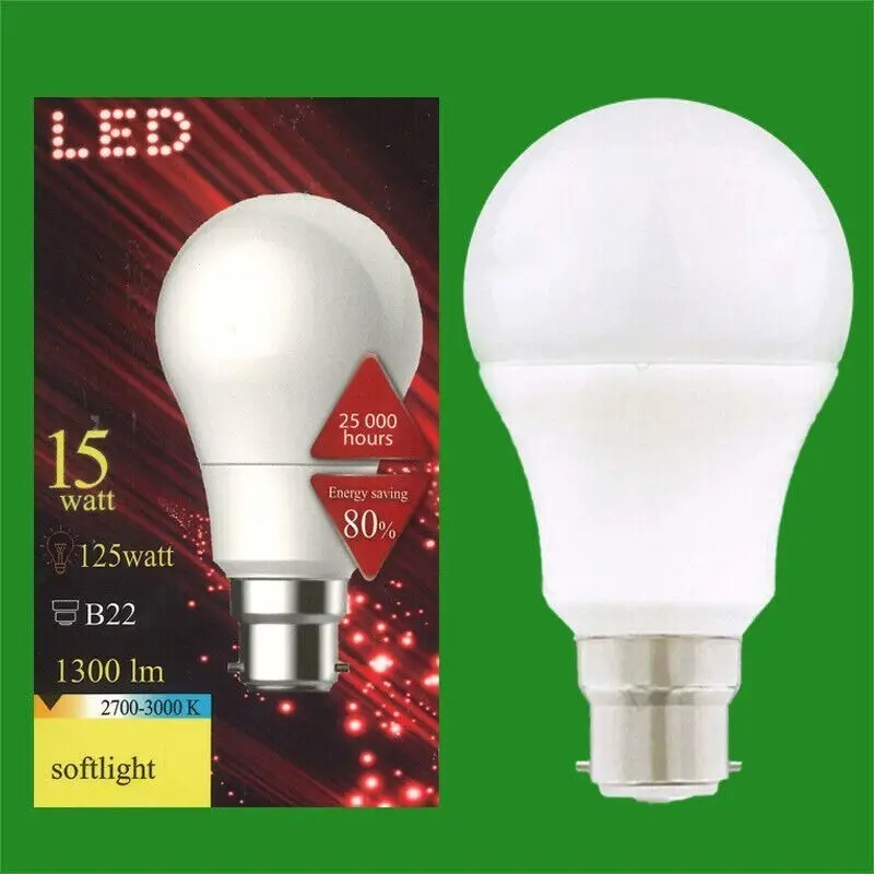 4x 15W (=125W) LED GLS A65 Bayonet Cap BC B22 3000K Soft Light Lamp Bulb