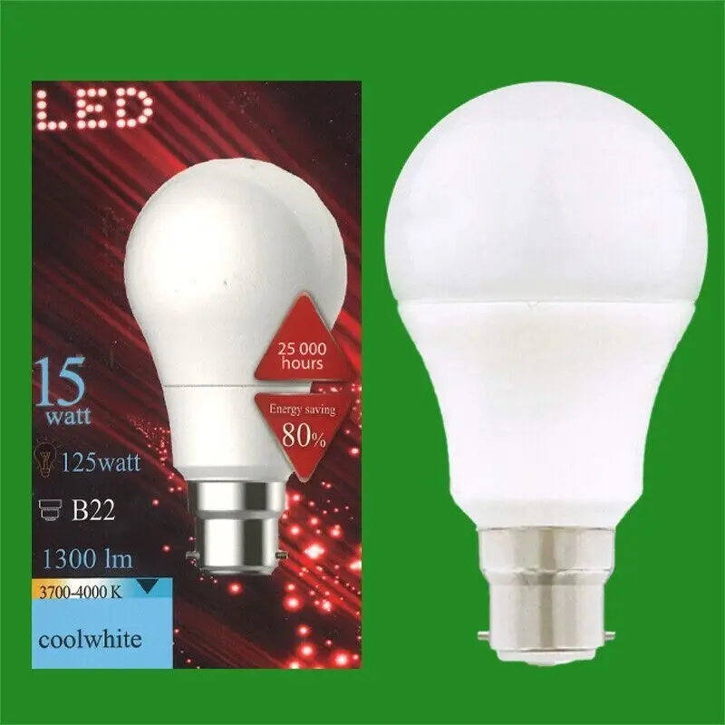 4x 15W (=125W) LED GLS A65 Bayonet Cap BC B22 4000K Cool White Lamp Bulb