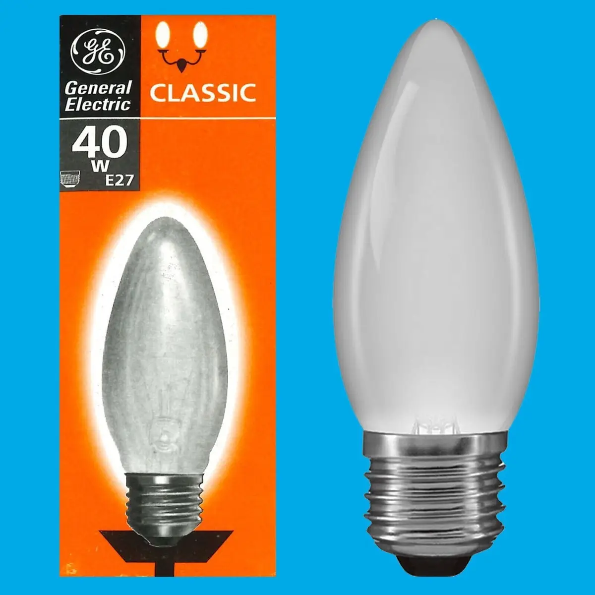 6x 40W GE Incandescent Filament Frosted Candle Dimmable Light Bulb Lamps E27 ES