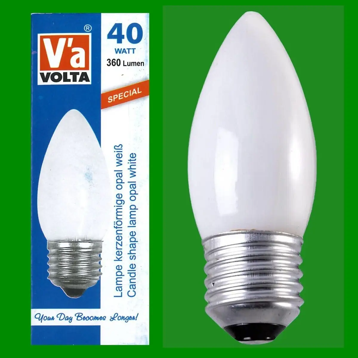 12x 40W Volta Opal Incandescent Filament Dimmable Candle ES E27 Light Bulb Lamps