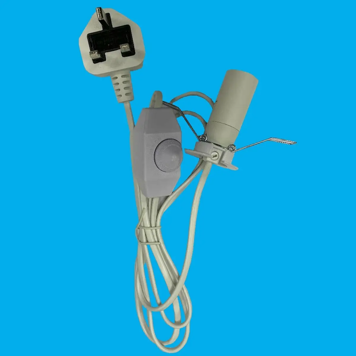 10x E14 White UK Plug Light Bulb Holder Inline Dimmer Switch Desk Table Lamp