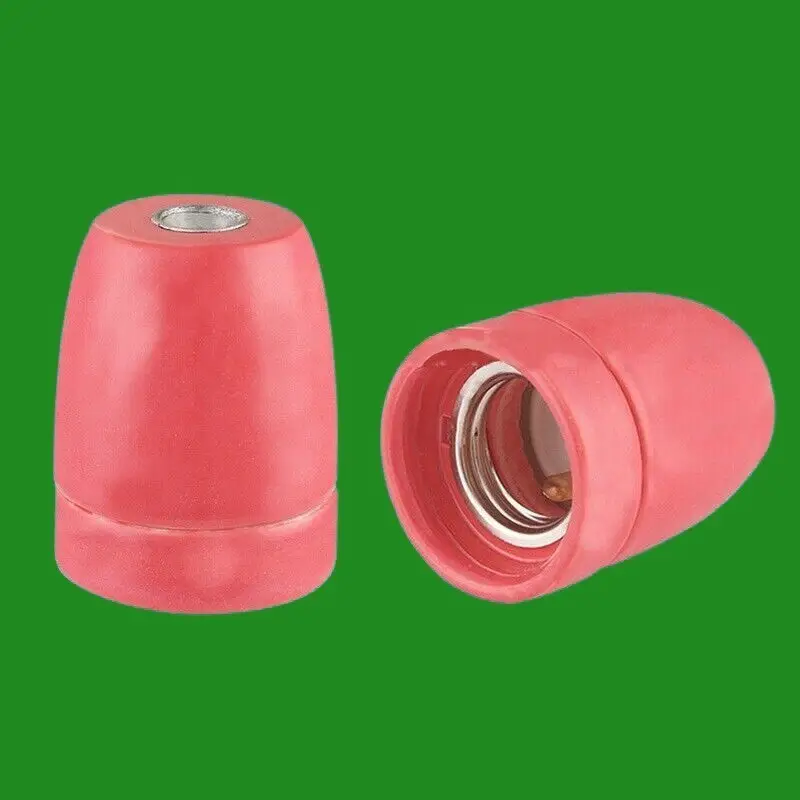 2x Pink Coloured Glazed Ceramic Edison Screw E27 Light Bulb Holder Socket M10