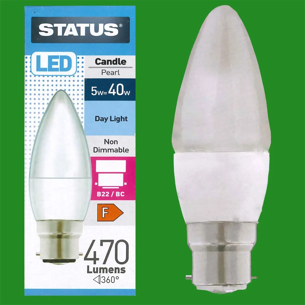 8x 5W (=40W) LED Pearl Candle Light Bulb, Daylight White, 6500K, BC B22 Lamp