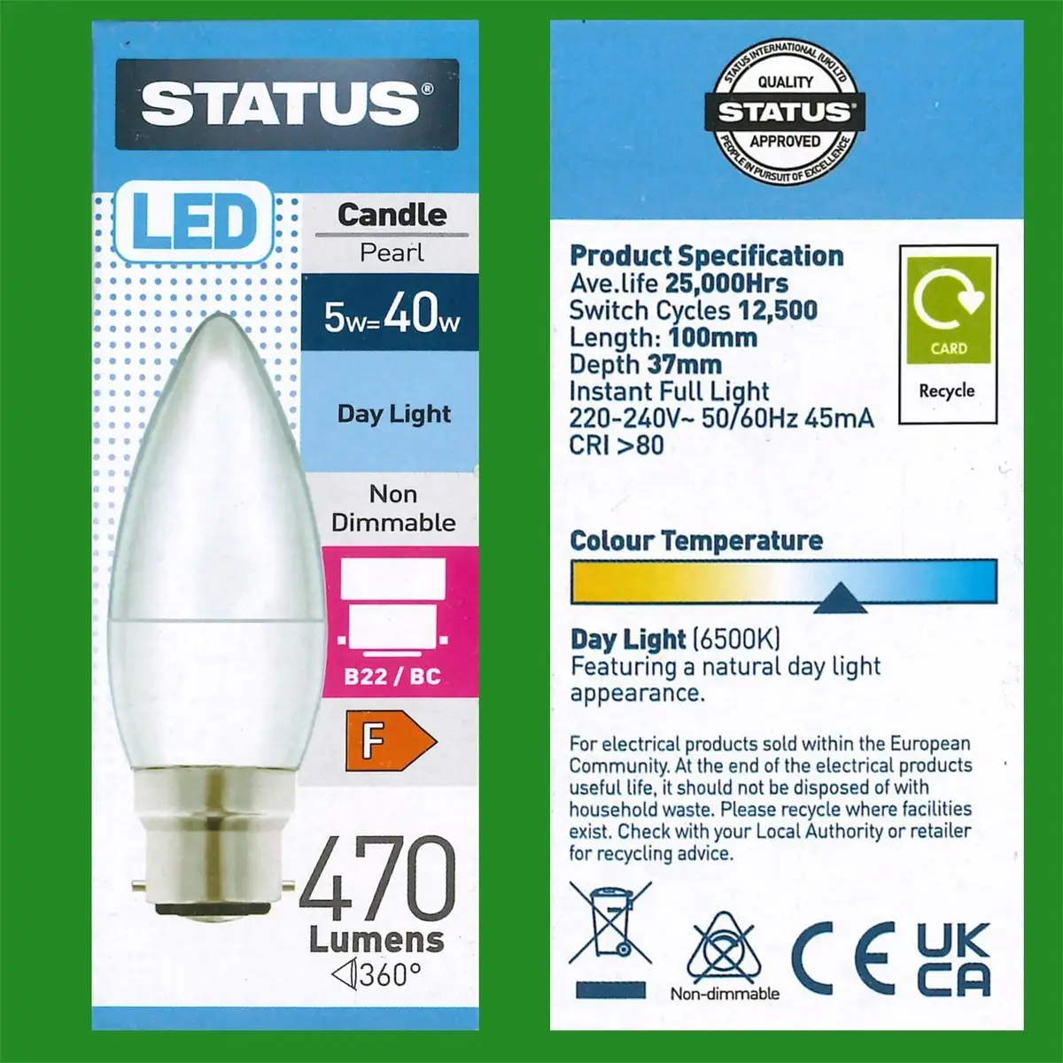 8x 5W (=40W) LED Pearl Candle Light Bulb, Daylight White, 6500K, BC B22 Lamp - image 2 | Free standard UK delivery included | Discount Quality Products