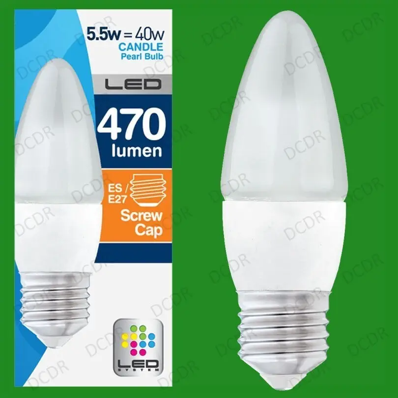 1x 5.5W LED Pearl Candle Light Bulbs, Instant On, 2700K, ES, E27 Screw Lamps