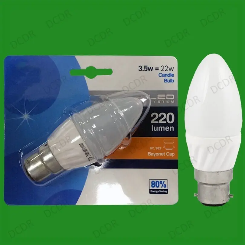 4x 3.5W LED Ultra Low Energy, Instant On, Pearl Candle Light Bulb, BC B22 Lamp