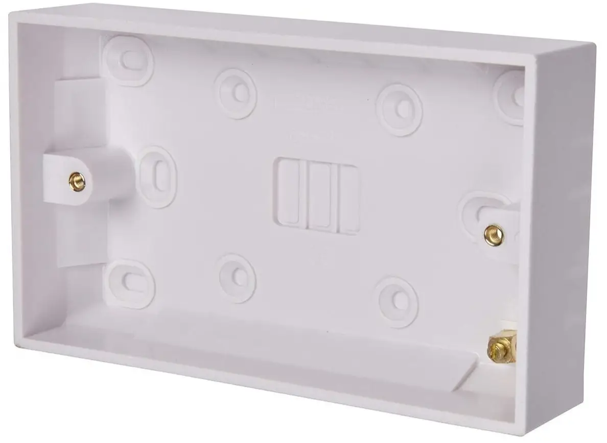 25mm Deep Square Edge 2 Gang Surface Wall Mount Socket Pattress Moulded Back Box