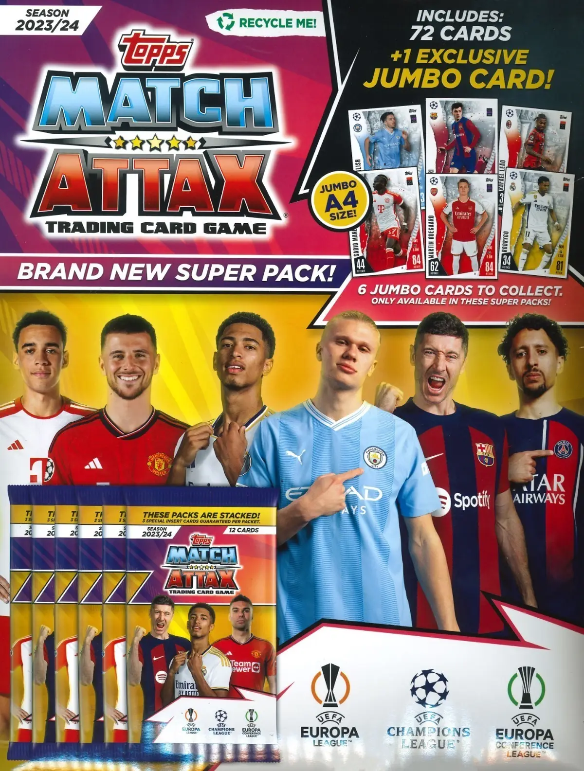 Match Attax Football Soccer UEFA League 2024,  Super Pack Includes 72 Cards