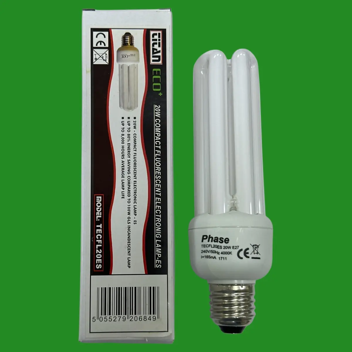 4x 20W (=100W) Phase CFL Low Energy Stick Light Bulbs 4000K Edison Screw ES E27