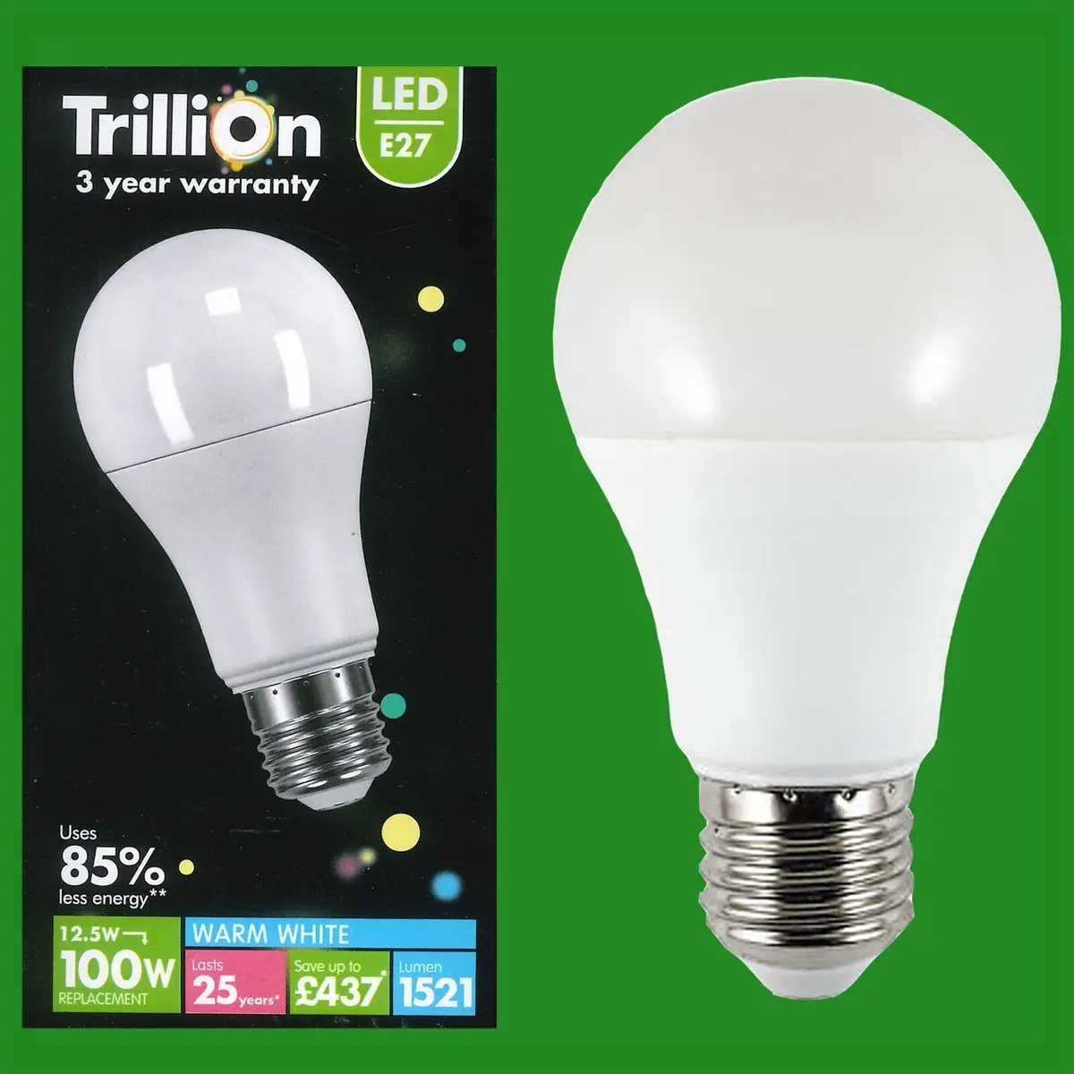 6x 12.5W (=100W) LED Energy Saving GLS ES E27 Warm White Light Bulb Lamp