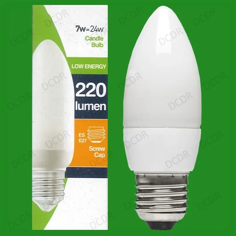 10x 7W Low Energy Power Saving CFL Candle Light Bulbs ES E27, Edison Screw Lamps