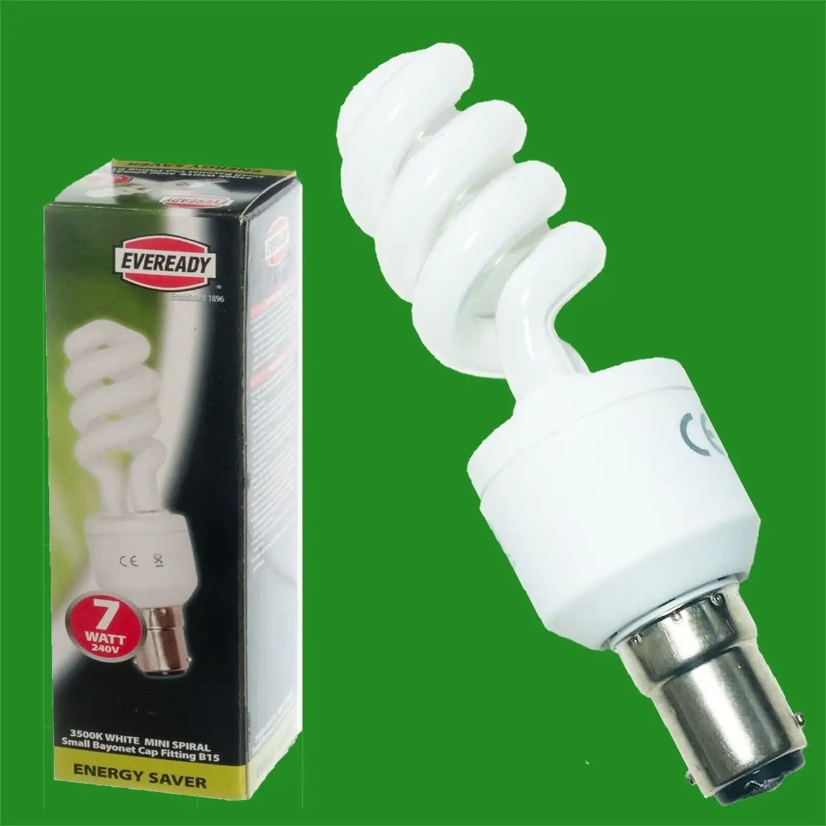 6x 7W (=35W) Mini Spiral Low Energy CFL 4200K Light Bulb Small Bayonet B15 SBC