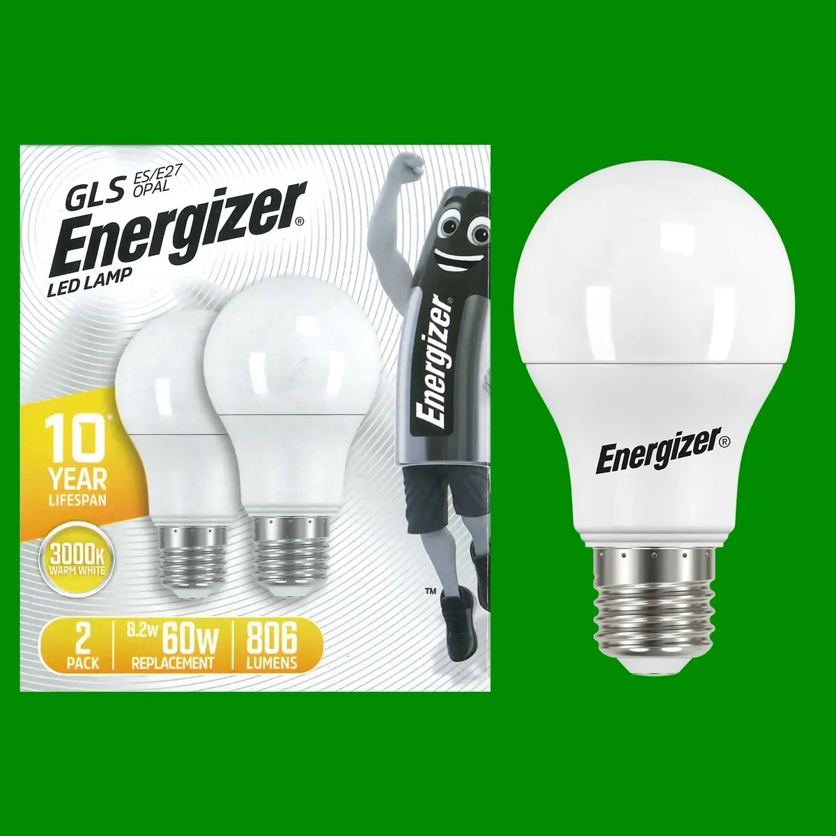 8x 8.2W (=60W) LED GLS 3000K Warm White Opal ES E27 Edison Screw Light Bulb Lamp