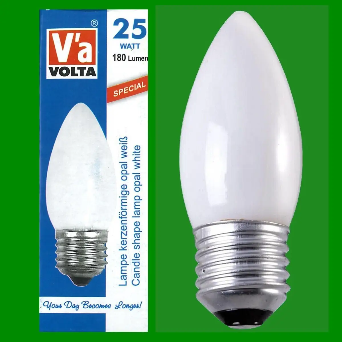 10x 25W Volta Opal Incandescent Filament Dimmable Candle ES E27 Light Bulb Lamps