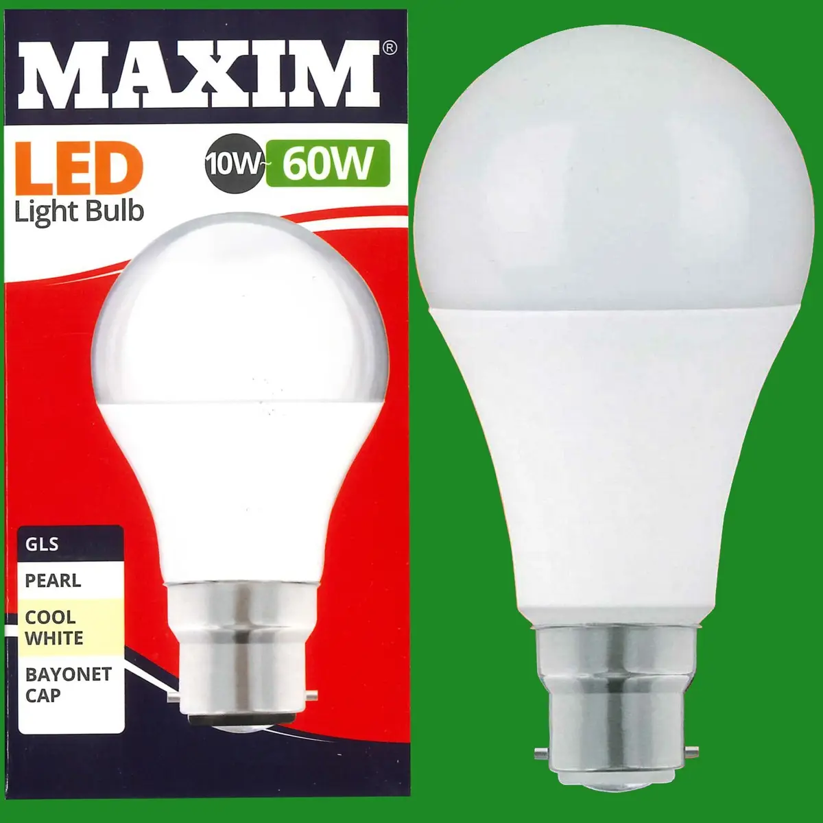 10x 10W (=60W) GLS BC B22 LED Light Bulb Lamp, 4000K Cool White 806Lm