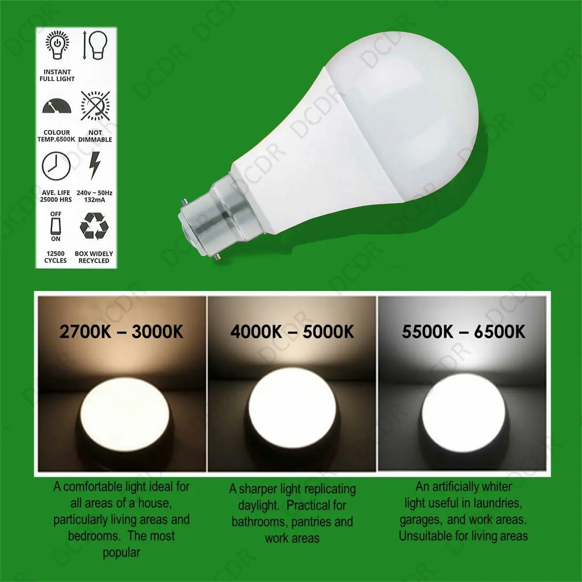 10x 10W (=60W) GLS BC B22 LED Light Bulb Lamp, 4000K Cool White 806Lm - image 2 | Free standard UK delivery included | Discount Quality Products