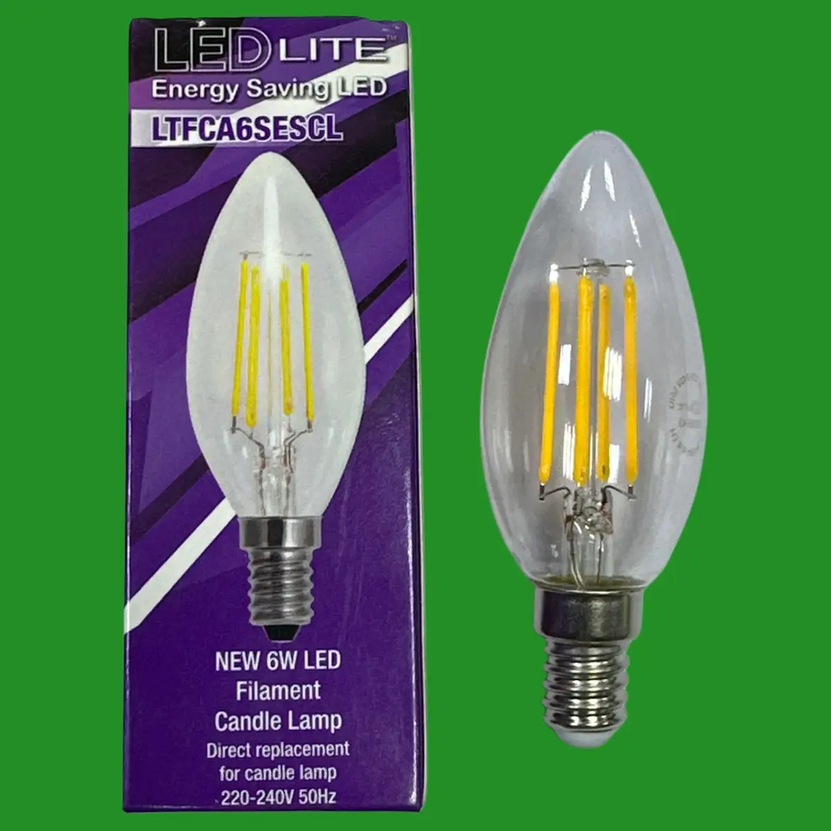 1x 6W (=60W) LEDLITE LED Filament Clear Candle Light Bulb, 2700K SES E14 Lamp