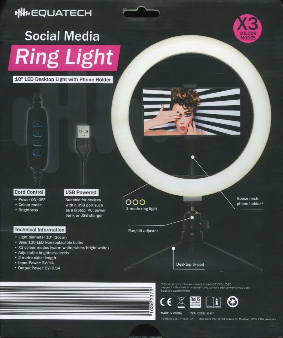 Social Media Ring Light 260mm 10'' USB LED Desktop Light Tripod & Phone Holder - image 3 | Free standard UK delivery included | Discount Quality Products