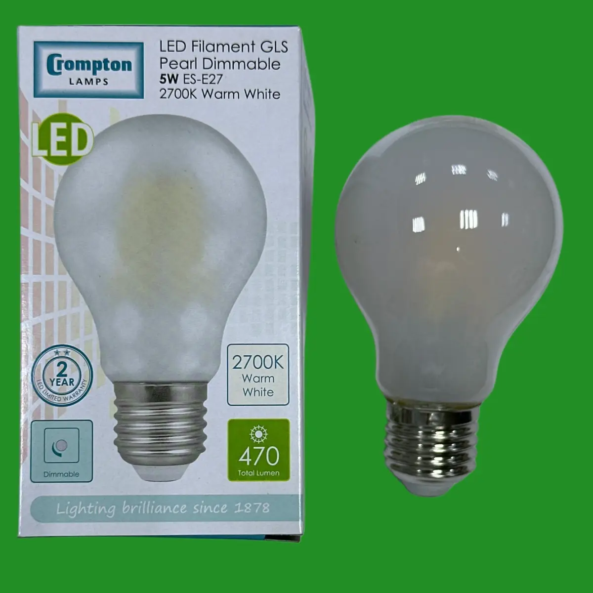 5W (=40W) Crompton Dimmable Pearl LED Filament Light Bulb 2700K ES E27 Screw