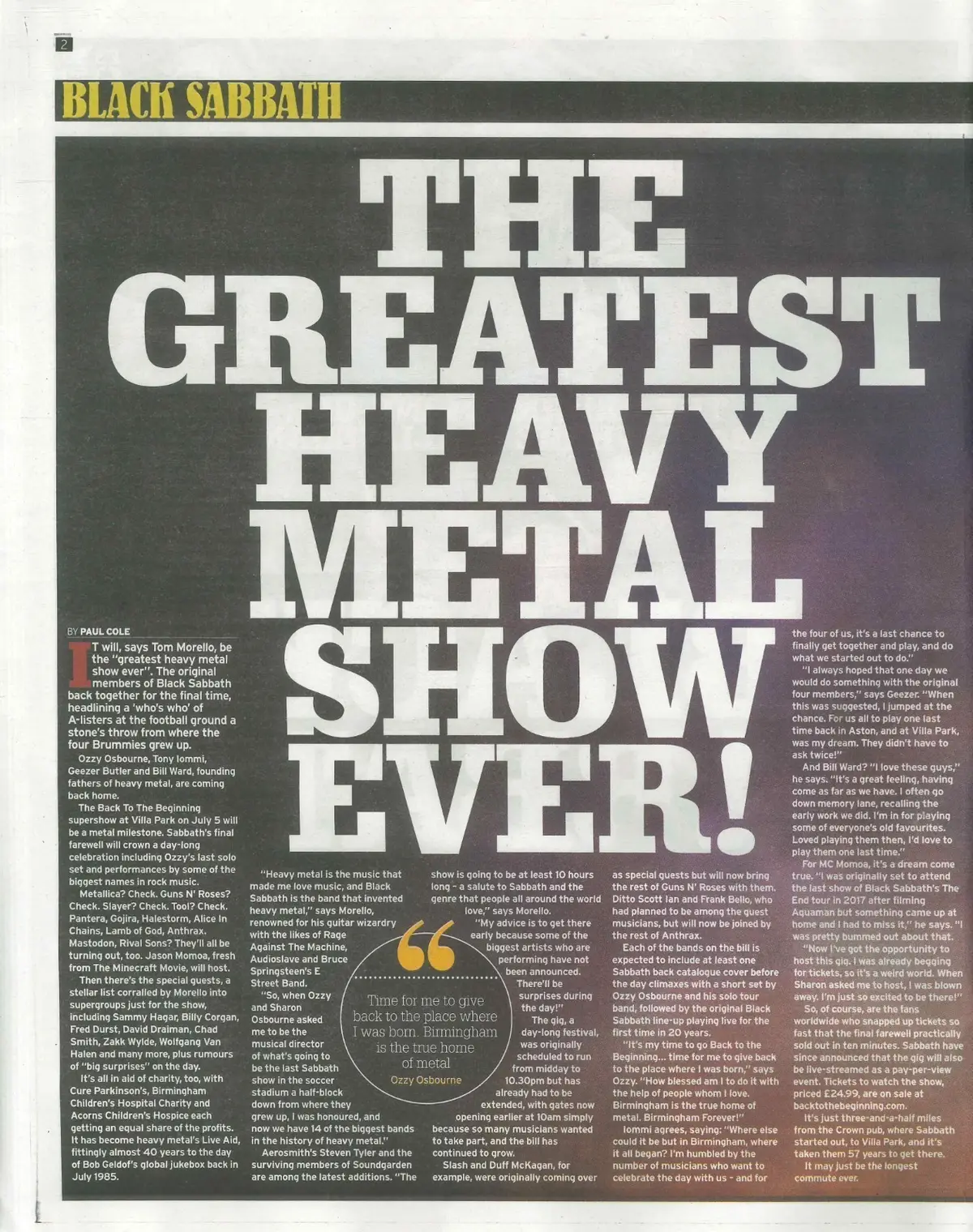 Daily Mirror Newspaper: Ozzy Osbourne, Black Sabbath, 48-Page Special Tribute - image 2 | Free standard UK delivery included | Discount Quality Products