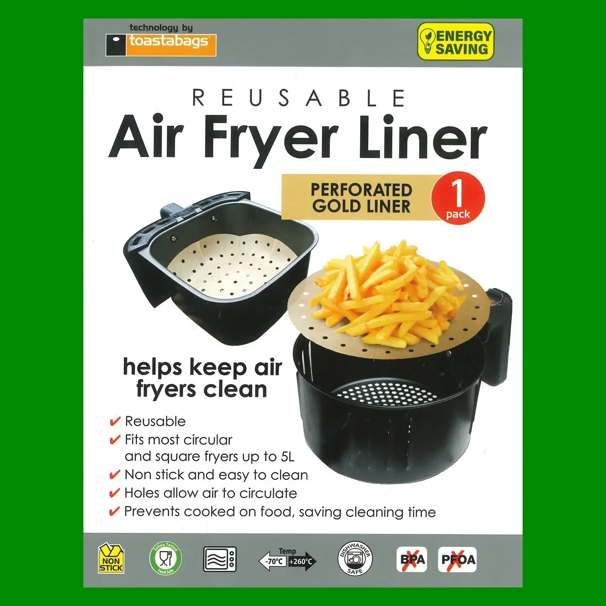 1x Reusable Non-Stick Round Perforated Gold Air Fryer Liner, Up to 5L Easy Clean - image 2 | Free standard UK delivery included | Discount Quality Products