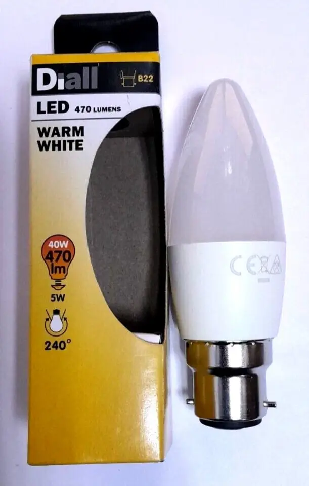 1x 5W (=40W) Diall LED Candle Light Bulb Bayonet BC B22 Warm White 2700K Lamp
