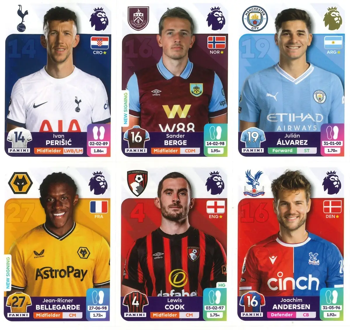 Panini Sheet of 6 Stickers, Football Soccer Sports, Alvarez, Premier League 2024