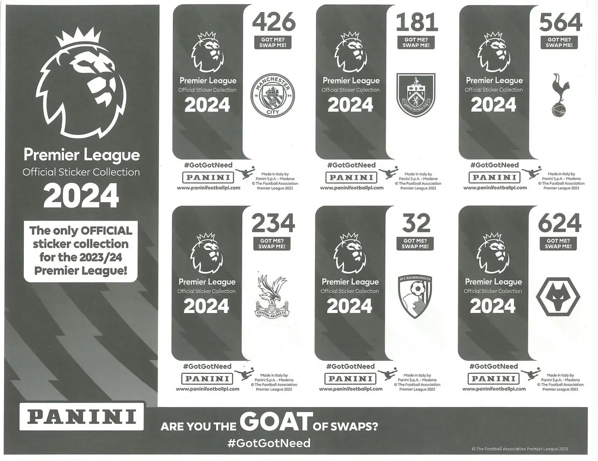 Panini Sheet of 6 Stickers, Football Soccer Sports, Alvarez, Premier League 2024 - image 2 | Free standard UK delivery included | Discount Quality Products