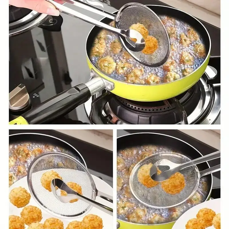 Tong & Strainer Sieve Food Clip Oil Mesh Drainer Food Colander Snack Fryer Oil - Free standard UK delivery included | Discount Quality Products