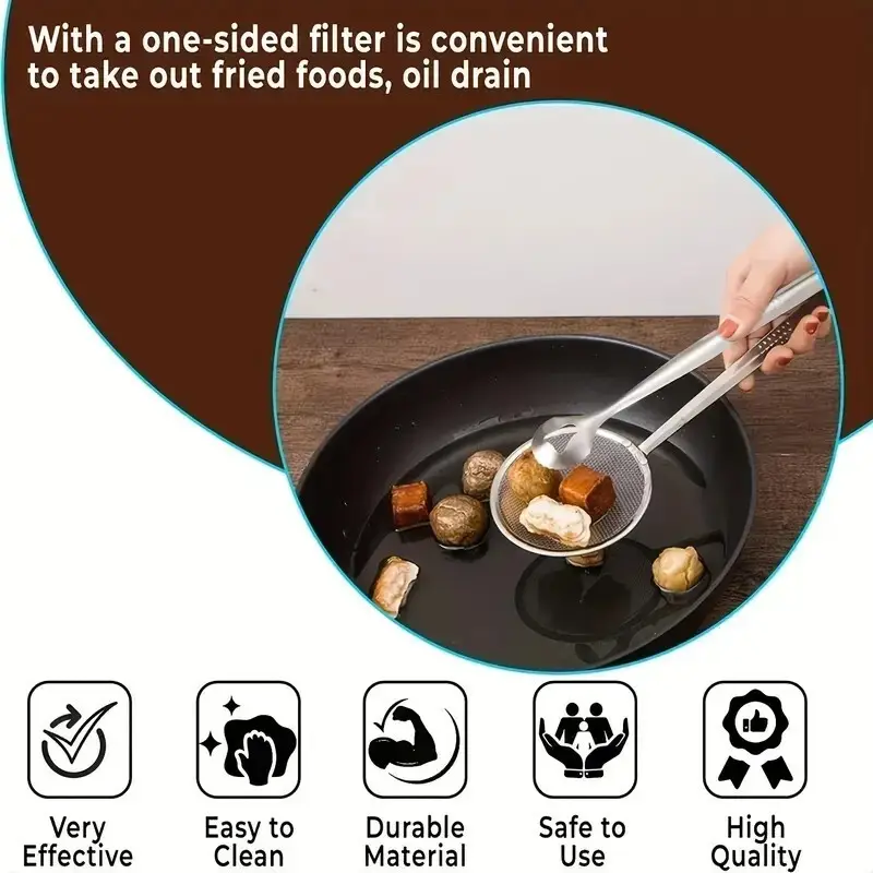 Tong & Strainer Sieve Food Clip Oil Mesh Drainer Food Colander Snack Fryer Oil - image 3 | Free standard UK delivery included | Discount Quality Products