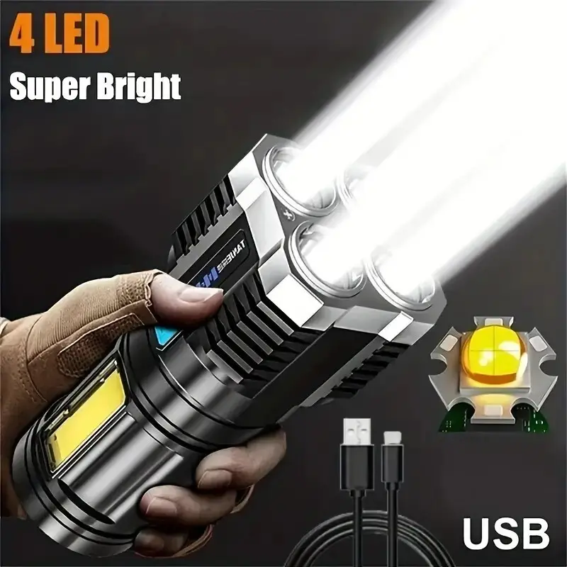 LED Flashlight 4X LED Torch, USB Rechargeable, Outdoor Camping Emergency Lantern - image 2 | Free standard UK delivery included | Discount Quality Products