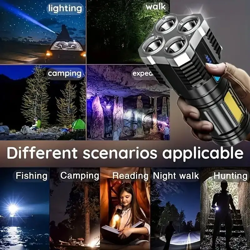 LED Flashlight 4X LED Torch, USB Rechargeable, Outdoor Camping Emergency Lantern - image 3 | Free standard UK delivery included | Discount Quality Products