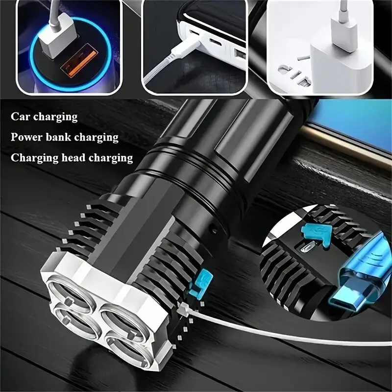 LED Flashlight 4X LED Torch, USB Rechargeable, Outdoor Camping Emergency Lantern - image 5 | Free standard UK delivery included | Discount Quality Products